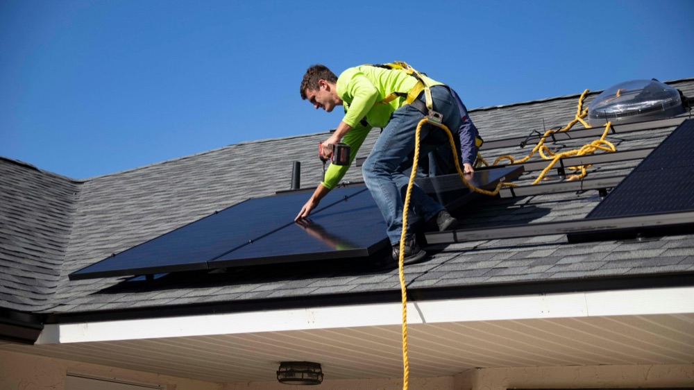Rooftop solar panel array installed on a home in Southwestern Ontario